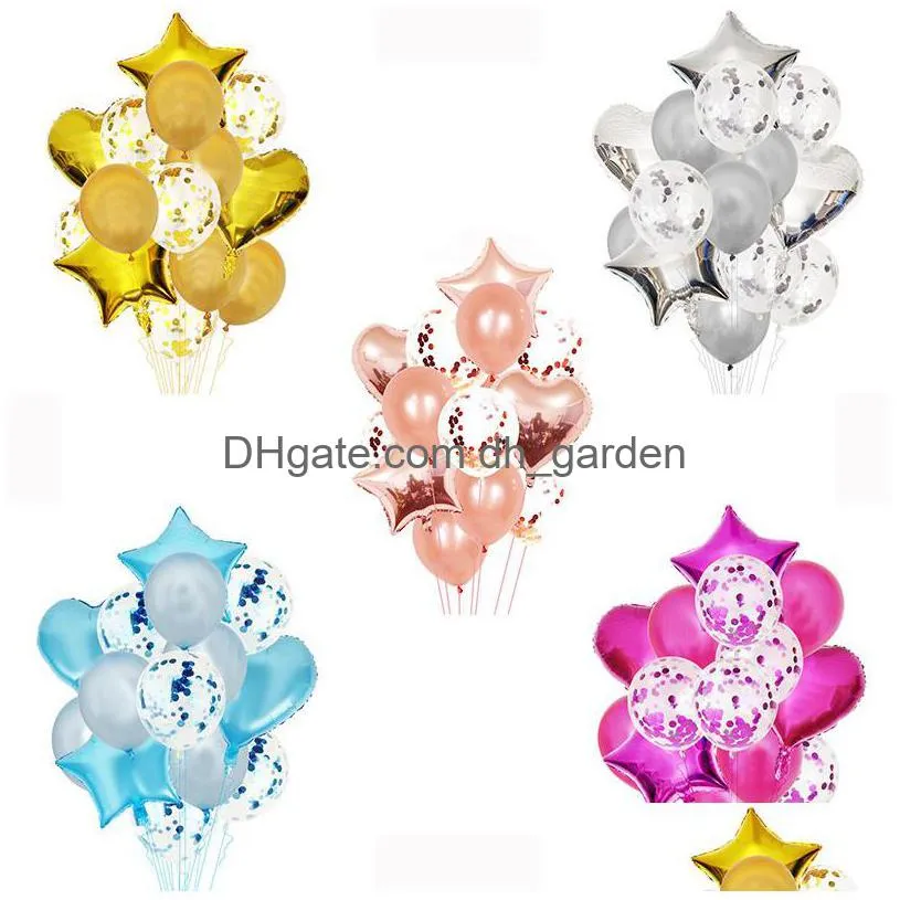 Autres Fournitures De Fête D'événement De Noël 14Pcs18 Pouces En Aluminium Film Perle Paillettes Or Rose Ballon Ensemble Bébé Décoration Holida Dhgarden Dhwwe