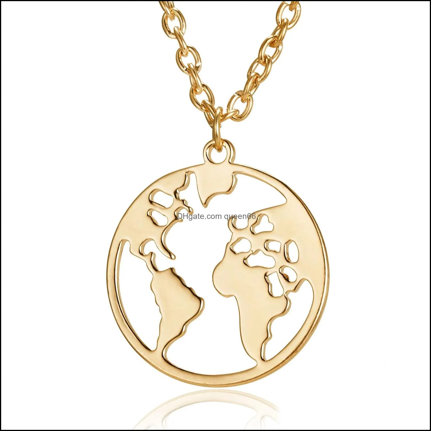 Pendentif Colliers Creux Carte Du Monde Collier Femmes Sier Couleur Chaîne Terre Modèle Global Mode Filles Fête Bijoux Cadeau Ras Du Cou Goutte Otv97