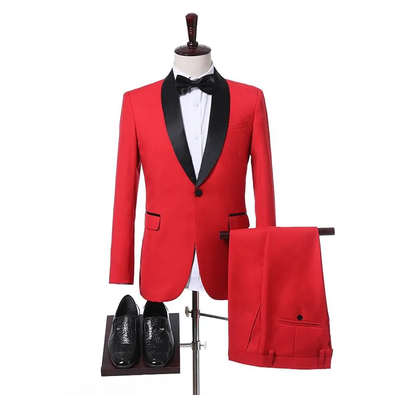 Men's Suits & Blazers JELTOIN Real Po Design 2023 Red Coat Pant Black Collar Tailor-Made Formal Men Tuxedo Man Wedding Suit Costume Homme