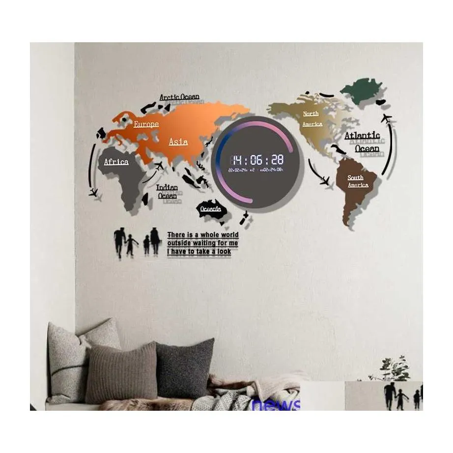 Wall Clocks Factory Outlet Fashionabla och Creative Hanging World Map Electronic Clock Nordic Living Room Home Restaurant Online Red DHCFD