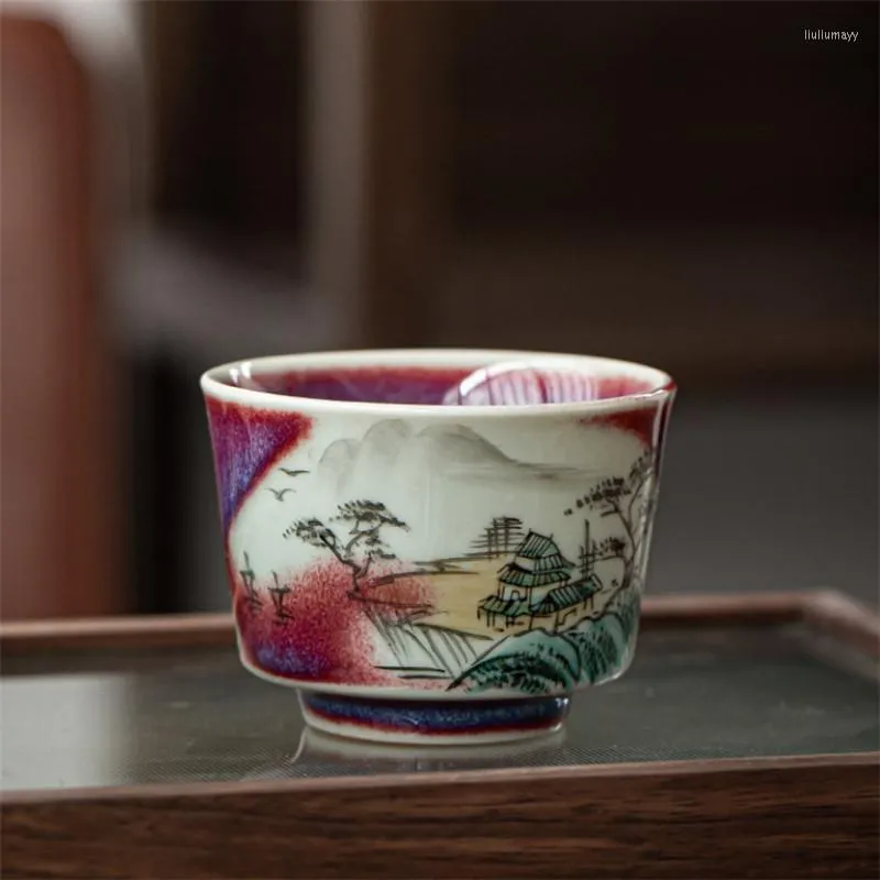 Tasses soucoupes Jingdezhen tasse à thé en céramique porcelaine petit bol créatif peint à la main four changement glaçure maître ensemble verres