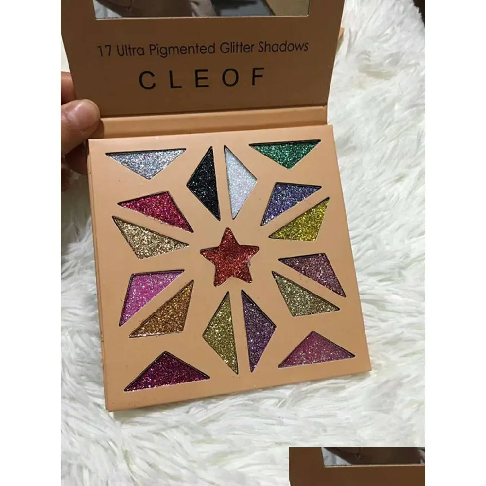 Cleof Glitter Eyeshadow Palette, 17 Highly Pigmented Shades, Drop
