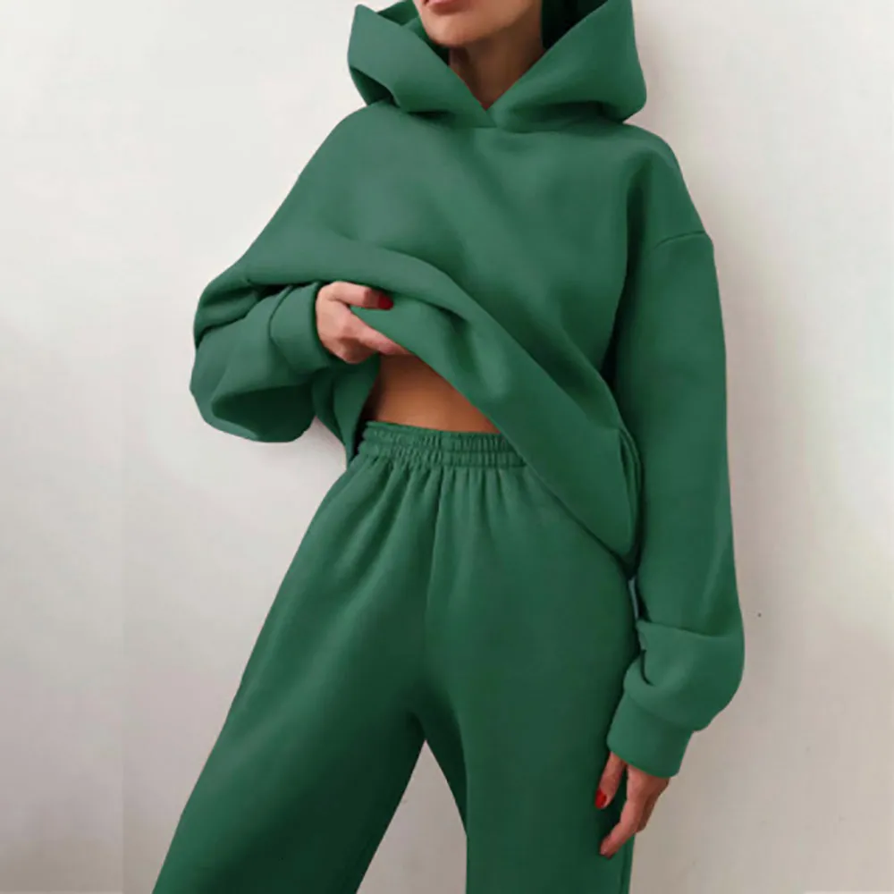 Women's Tracksuits Women Tracksuit Casual Fitness Hooded Long Sleeve Sport Suit Autumn Winter Warm Hoodie Sweatshirts Pant Fleece 2 Piece Sets 230111