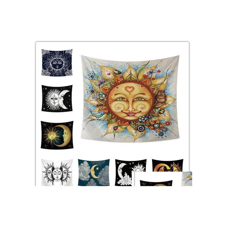 Wandteppiche Home Dekoration Wandbehang Tapisserie Sonne Mond Gesicht Druck Tischdecke Bettlaken Strandtuch Party Supplies Hochzeit P O Dhld3