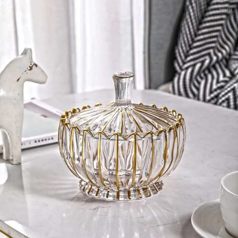 Depolama Şişeleri Nordic Light Lüks Stil Kristal Cam Şeker Kavanoz Oturma Odası Yaratıcı Altın Şeker Kutusu Kapağı ile Dekorasyonlu Birkaç Dolap