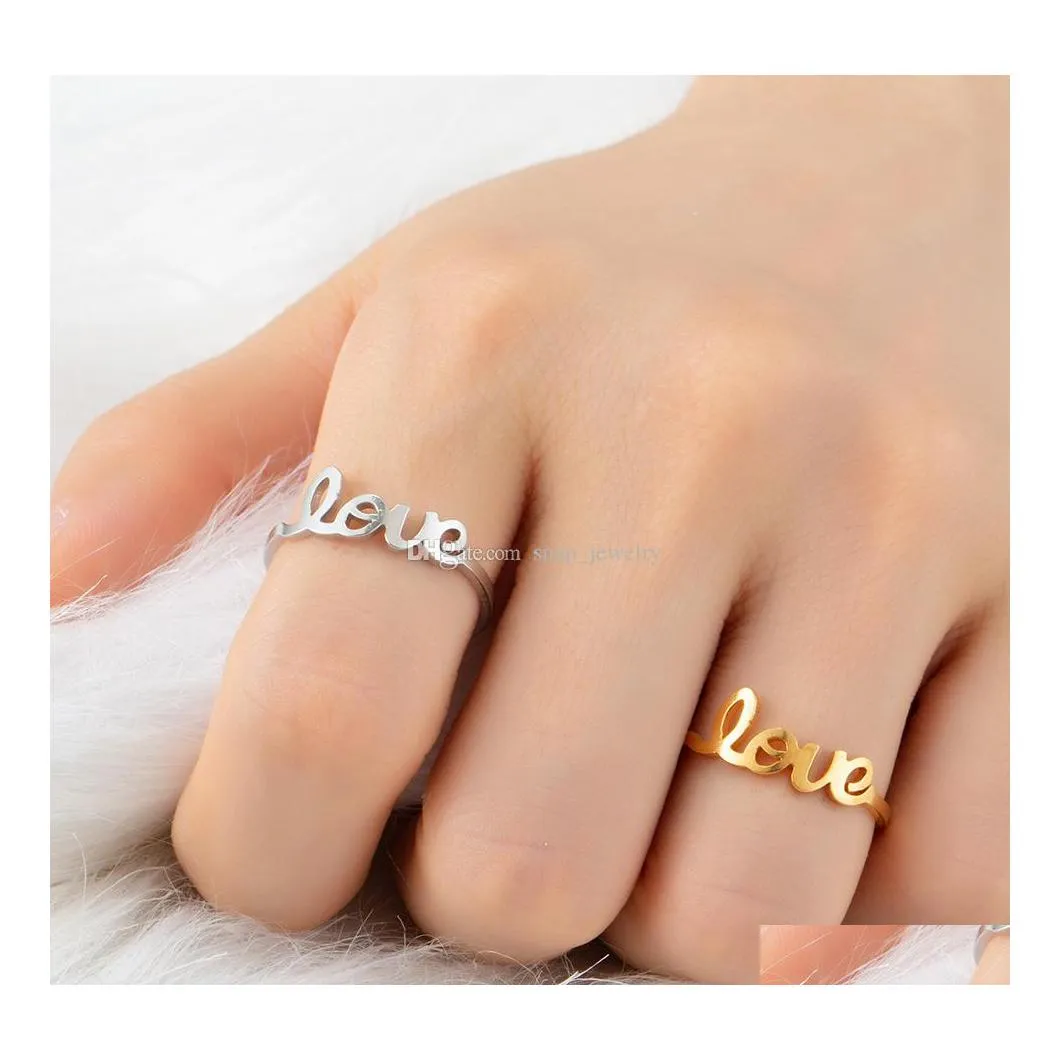 Кольцо модного письма кольца для мужчин Женщины индивидуальная любовь персонализированные ювелирные изделия из нержавеющей стали. Регулируемая пара супружеская пара подарки Dhncy