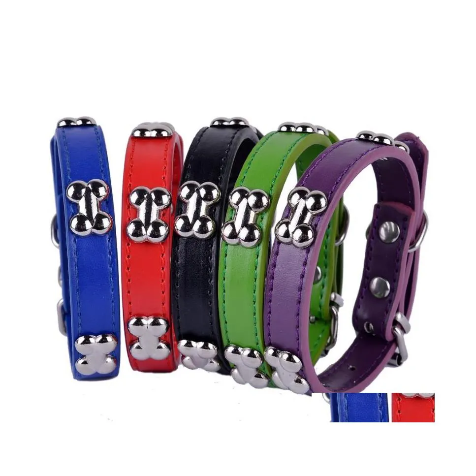 Colliers Pour Chiens Laisses Collier En Cuir Pu En Forme D'os Clouté Pour Petits Chiens Chiot Fournitures Pour Animaux Rouge Noir Violet Couleurs Taille S M L Dro Dhyt8