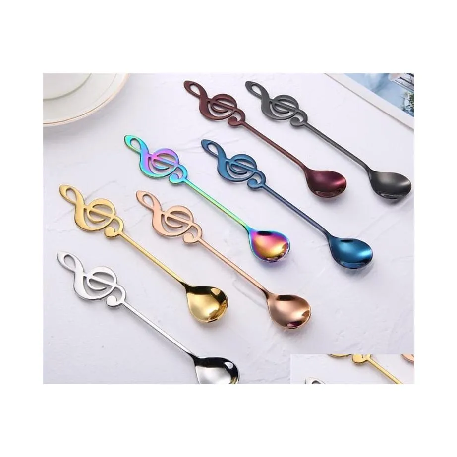 Spoons 7 Colors Stainless Steel Small Coffee Creative Music Symbol For Ice Cream Dessert Tea Drop Delivery Home Garden Kitchen Dinin Dhas4
