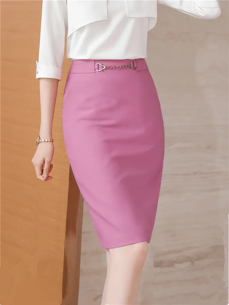 Röcke Für Frauen Sommer Büro Damen Sexy Rosa Highwaisted Midi Bleistift Koreanische Mode Schwarz Weiß 230110