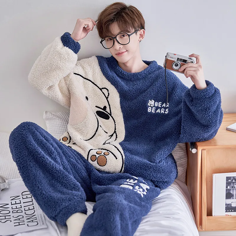 FUNISHI Mens Coral Fleece Pajama Set Winter Men Sleepwear Set, Plus Size  4XL Flannel, Loose Fit, Inspissate Pullover Nightgown 230111 From Luo03,  $32.52