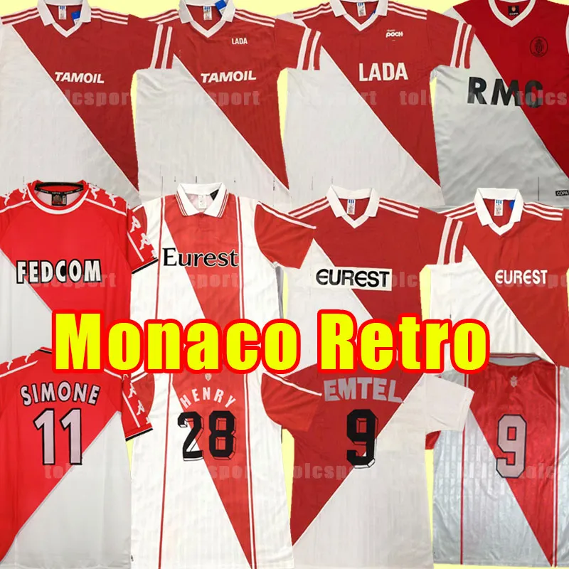 Monaco Club Soccer Jerseys BARTHEZ Retro Mens BEN YEDDER EMTEL Home Red White Football Shirts 77 82 90 91 92 94 95 96 97 98 99 00 1977 1982 1990 1991 1999 2000 1998 1996 1995