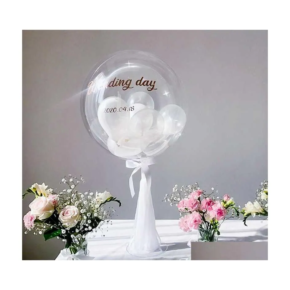 زخرفة الحفلات بقيادة Ballon Stand 35cm Bobo Bobo Balloon Stick طاولة زفاف أو أطفال عيد ميلاد توهج لوازم Organza Yarn لصالح Drop Deliv Dhq2z