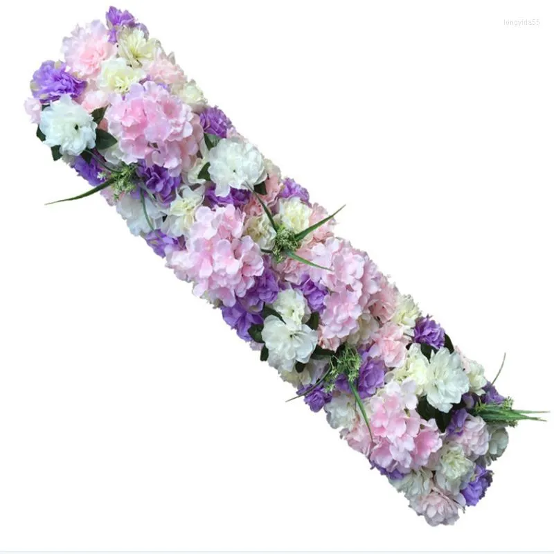 Flores decorativas 100x25cm Artificial Flower Row Road Lead Shop Wedding Shop Arch Decoration Hydrangea Wall pode dobrar