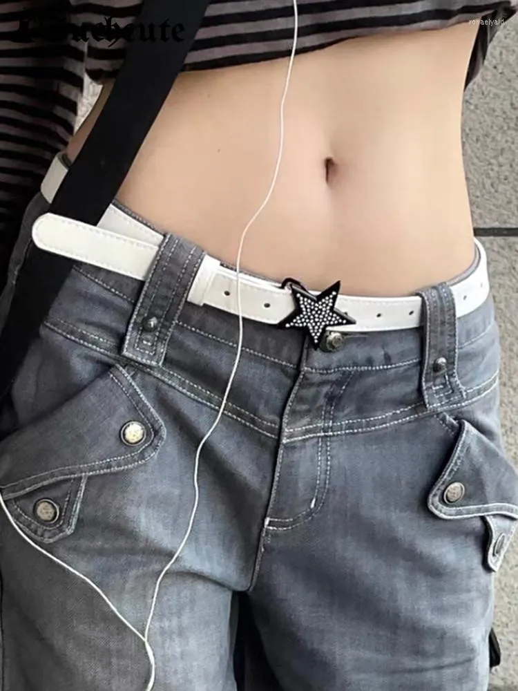 Bälten Suchcute Subculture Fashion Women Y2k Streetwear Pu Leather Star Buckle Jeans Dekorativa damer Kpop Retro Punk