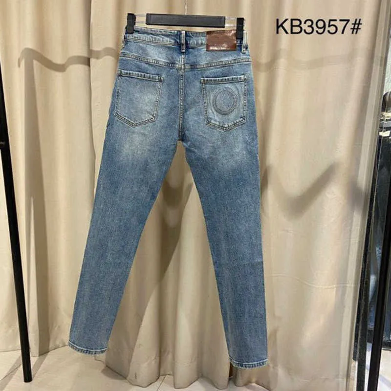 Version haute hommes jeans mode pantalon déchiré pantalon de créateur saint slp lettre brodée Denim pantalon homme droit Jeans224Q