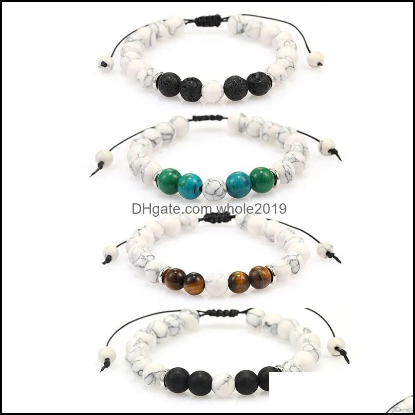Perline di pietra naturale Corda intrecciata a mano Fili Bracciali Colorf Perline Gioielli di fascino di San Valentino per coppia Amante Drop Delivery Dhkmg