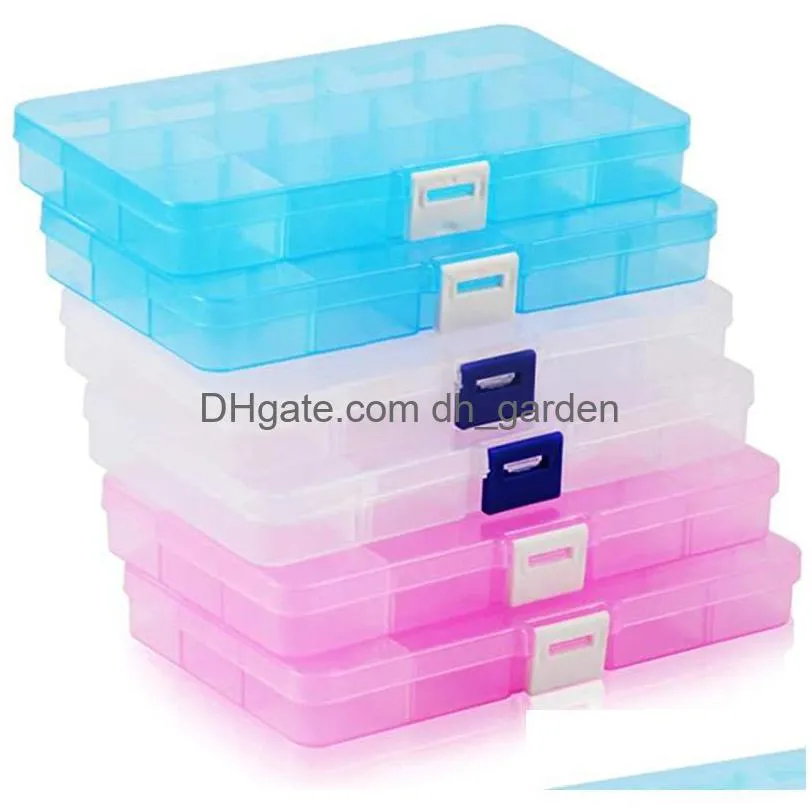 Storage Boxes Bins Plastic 15 Grids Compartment Adjustable Jewelry Box Necklace Earing Transparent Case Holder Organizer D Dhgarden Dhpvq