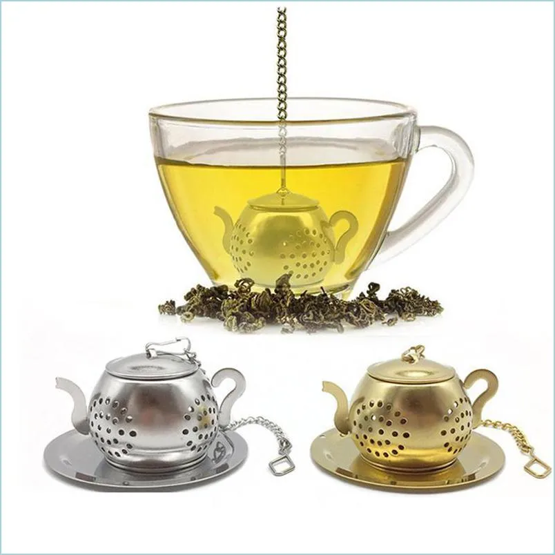 Kaffe te -verktyg guld 304 rostfritt st￥l infuser tekanna magasin krydda silter ￶rtfilter teaware tillbeh￶r k￶k droppe daliv dhohp
