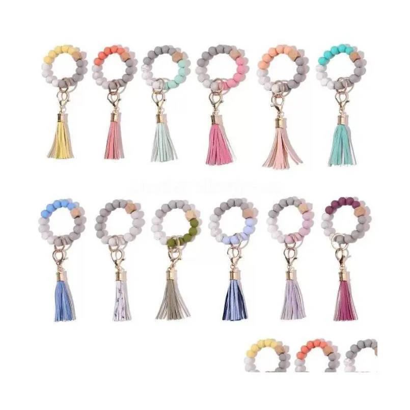 Party Gunst Sile kralen Bangle Keychain met Tassel For Women Polslet Key Ring Bracelet FY2981 FN18 Drop Delivery Home Garden Festi DHQ5H