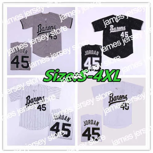 القمصان الكلية للبيسبول البيسبول ترتدي رجال برمنغهام بارونز 45 Michael MJ Jersey Black White Gray Movie Baseball Jerseys Cheap