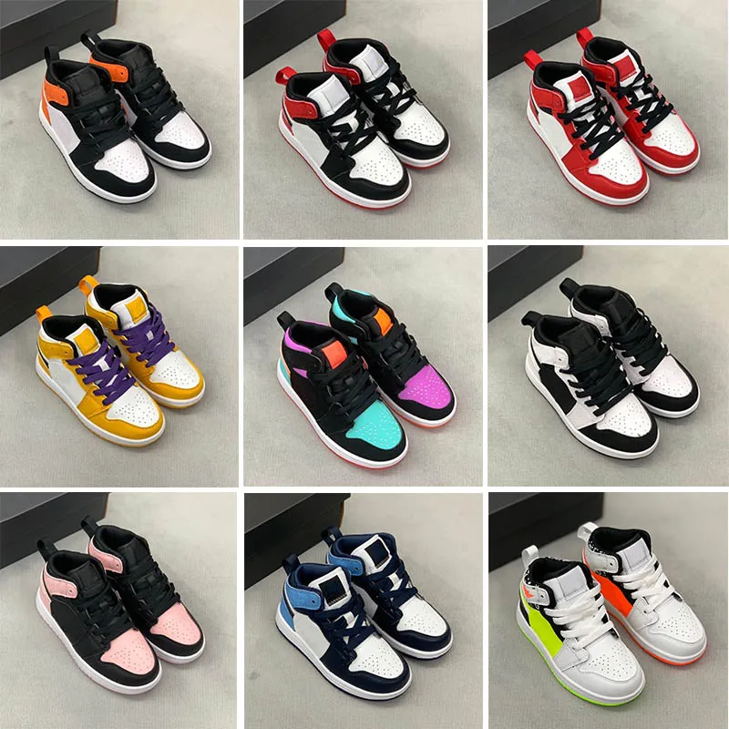 الأطفال 1S Kids Basketball Shoes Game Royal Scotts SboSidian Chicago Bred Sneakers Mid Multi-Color Tie-Dye Fashion Sneakers Size 25-35