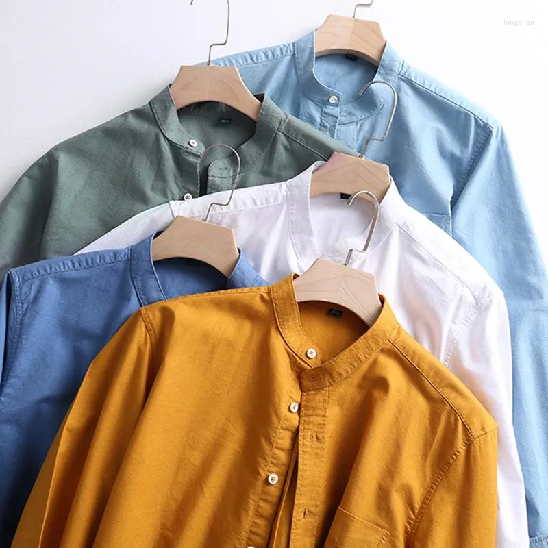 Mäns casual skjortor l801 Autumn Cotton Oxford tyg Anti-rynka enkla skjorta män affärsstativ krage fast färg vanlig passande manlig blus