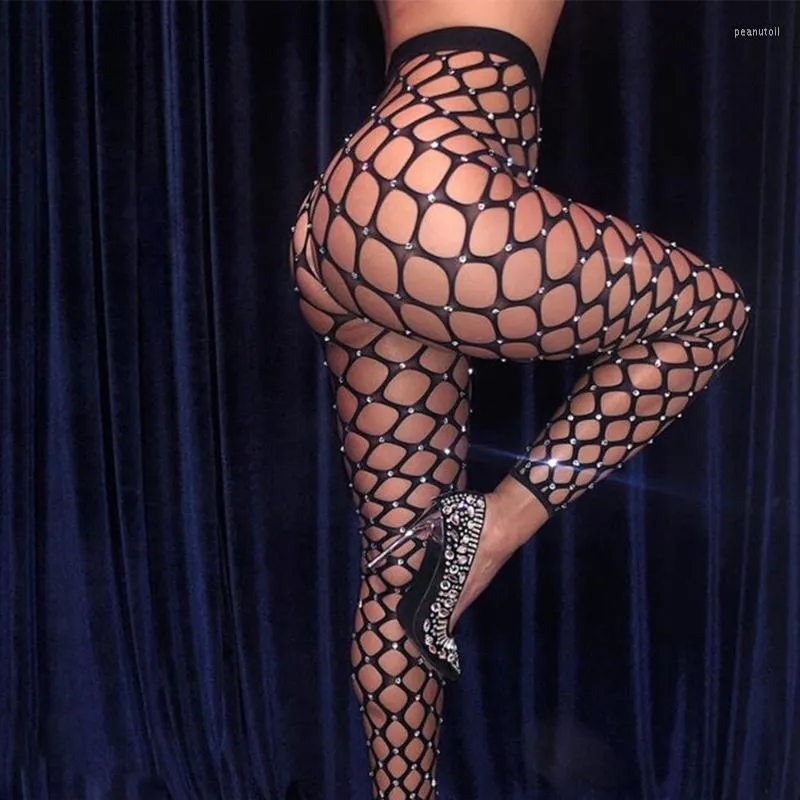 Women's Pants Women Sexy Hollow Out Fishnet Tights Glitter For Rhinestone  Footless Pantyhose See Through Mesh Holes Stockings Leggings