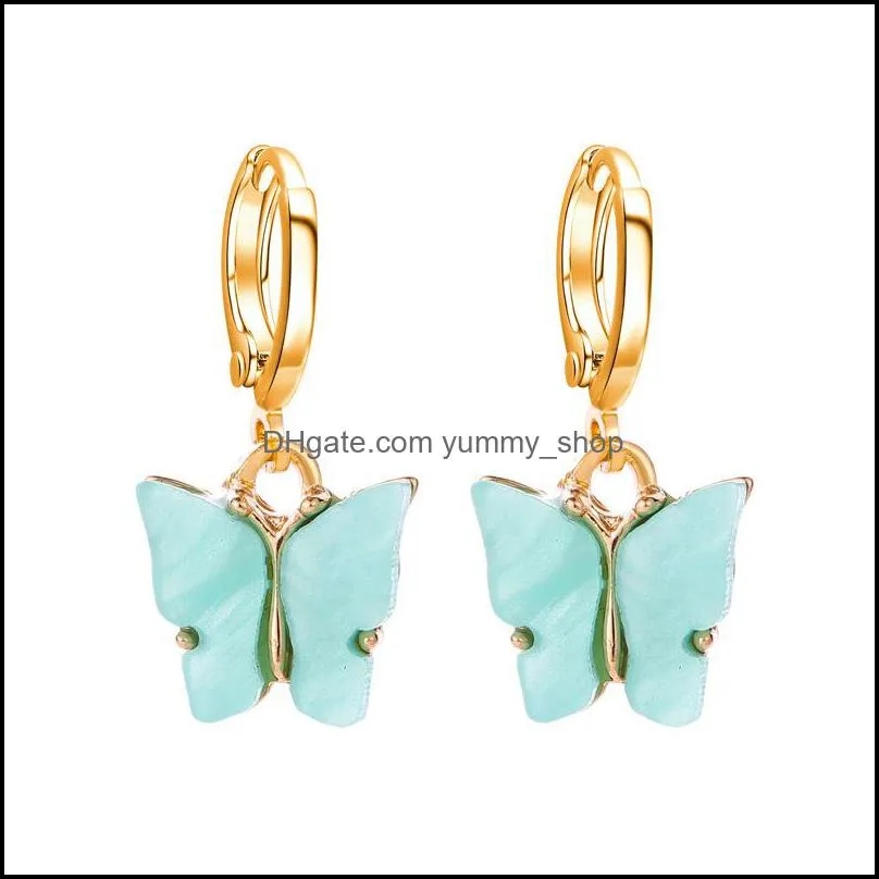 Charm Chic Moda Mariposa Pequeños Pendientes de aro de oro para mujer Colorf Acrílico Boho De Mujer Pendientes Aros Anillos de oreja Joyería 493 Q2 Dhvgc