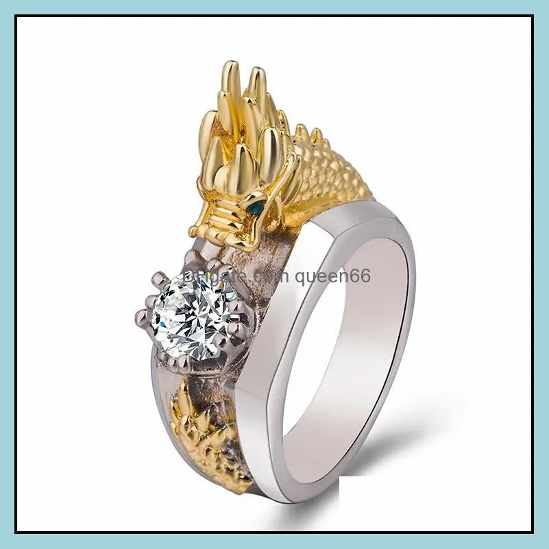 Solitaire Bague Dominatrice Anneaux Pour Hommes Sculpture Dragon Enroulement Diamant Vintage Or Hip Hop Punk Bijoux Fête Cadeau Drop Delivery Dhbn8