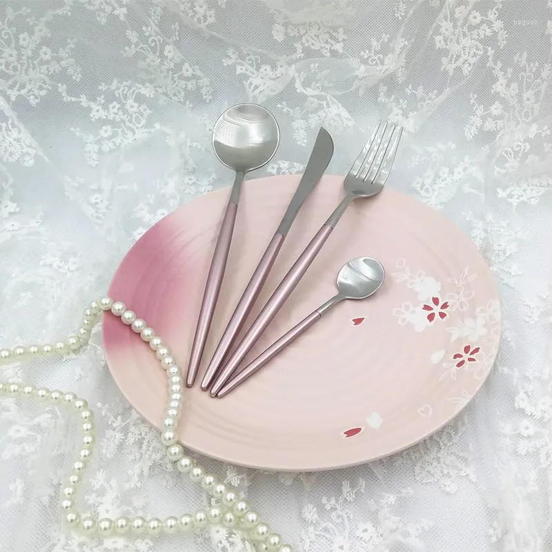 Besteck-Sets, Dessertschaufel, rosa Gabel, Messer-Set, Besteck im westlichen Stil, Prinzessinnen-Design, Pflaumenblüten-Geschirr, 4 Stück/Set