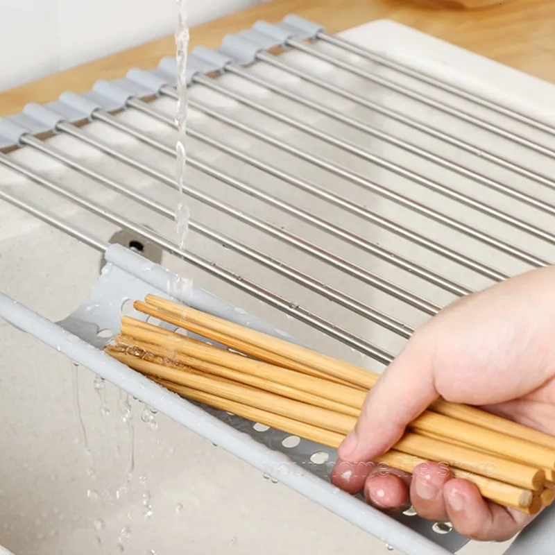 Égouttoir à vaisselle au-dessus de l'évier, égouttoirs à vaisselle enroulables pour accessoires d'évier de comptoir de cuisine pour nouvelle maison (20 tubes 47 * 40 cm