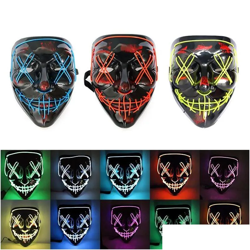 Masques de fête All Saintsday Led Mask V Word Black Spoof Haloween Fournitures de fête Décorations de bricolage de vacances Drop Delivery Home Garden Dhed5