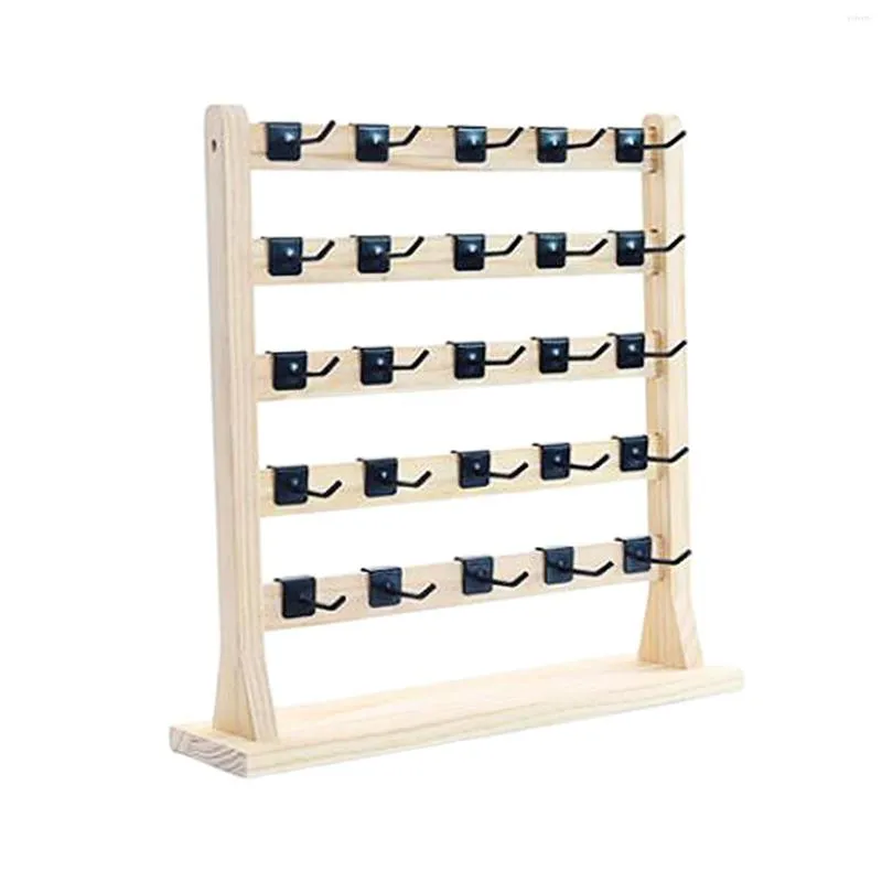 أكياس المجوهرات أقراط عرض المنظم مع السنانير Wood Base Tray Netring Rack for Showcase Women Girls Gift