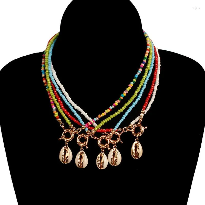 Böhmische Perlenhalsketten für Frauen, handgefertigte Muschel-Anhänger-Halskette, bunte Schlüsselbeinkette, Sommer-Strand-Schmuck, Geschenk