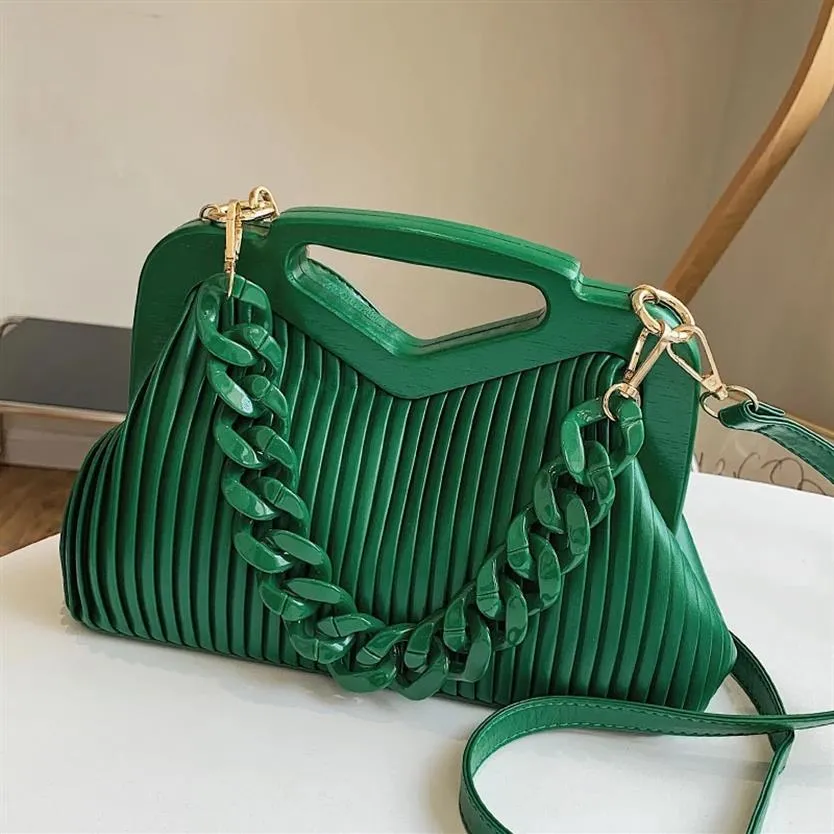 Leather Handbags For Women Inverted Triangle Bags Handle Hand Pouch Fashion Crossbody Bag Female Tote Thick Chain Lady Satchel1852