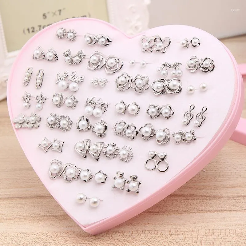 Brincos de garanhão 36 PCs/set coreanos para mulheres fofas jóias de moda jóias hipoalergênicas pérolas sem desbotamento