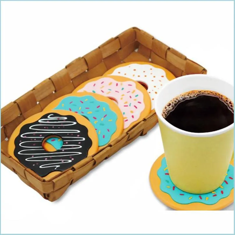 Matten kussens 4 stks/veel schattige tafel cup mat decor koffie drink placemat servies spinnen sile ronde retro vinyl donut dranken onderzetters dh2ed