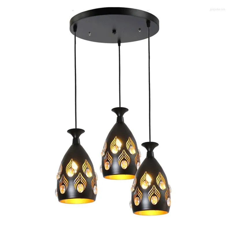Pendant Lamps Wrought Iron Meals Chandeliers Three Head Fashion Diamond Single Crystal Dining Room Lamp Led And Lanterns