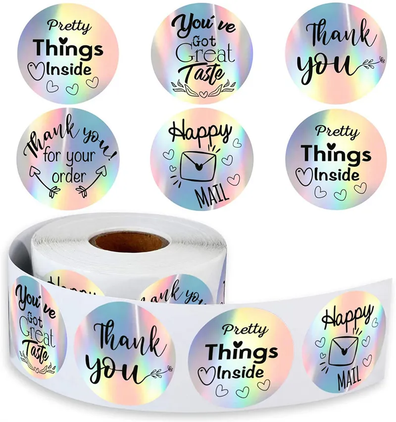 Laser Adhesive Stickers 500pcs Roll 1inch Thank You Stickers Gift Sealing Business Festival Birthday Party Decorations Labels