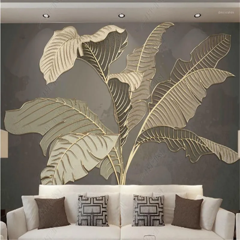 Wallpapers Modern Wallpaper for Living Room Weegbree Groene planten Lichte luxe gouden lijn tv -bank achtergrond muurpapieren home decor muurschildering