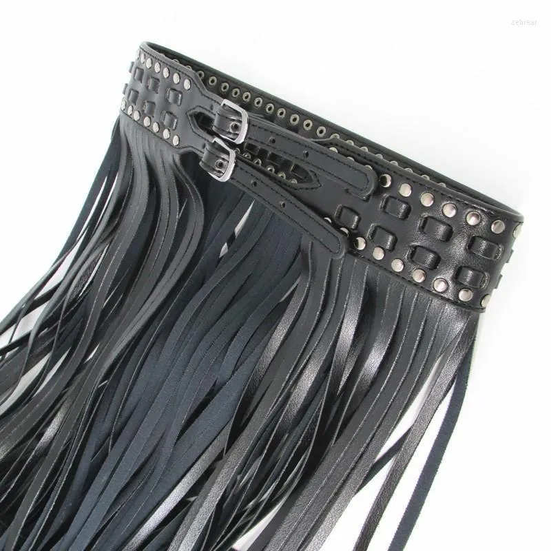 Riemen Sexy Lange Fringe Leer Zwart Designer Ceinture Femme Studs Punk Dubbele Pin Gesp Plus Size Tailleband Vrouwen S/M/L/XlBelts