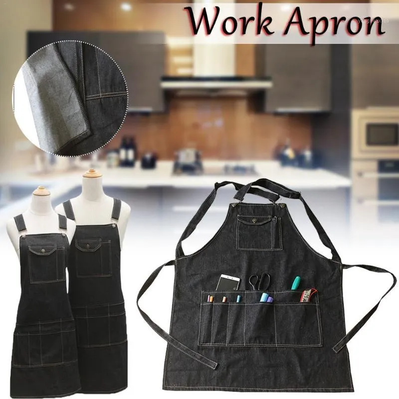 Tabliers Tablier en denim de style européen et américain Coffee Shop Multiple Pocket Tool Antifouling Kitchen Cooking Painting1