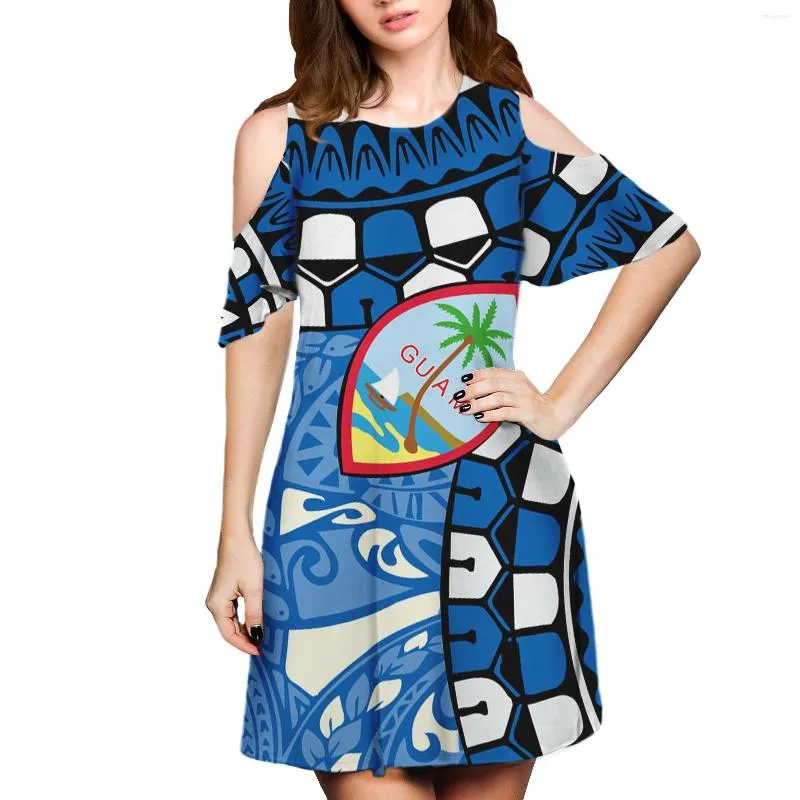 Party Dresses Blue Print Polynesia Traditional Tribal Style Women Evening Dress Retro Customized On Demand Shoulder