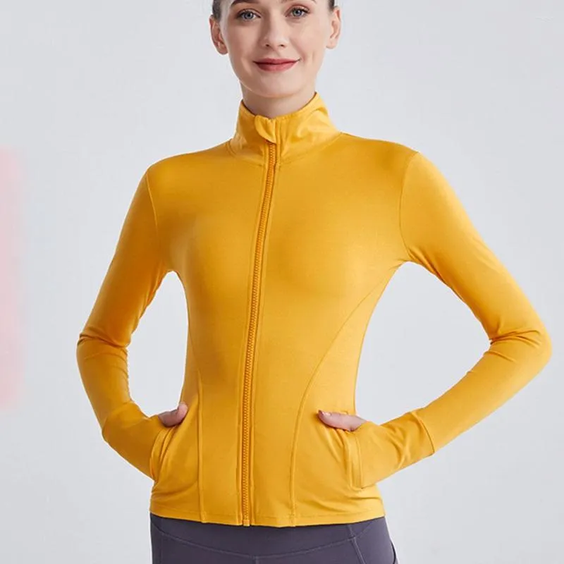 Chemises actives femmes Sport veste fermeture éclair Yoga manteau vêtements séchage rapide Fitness course pouce trou Sportswear Gym entraînement haut