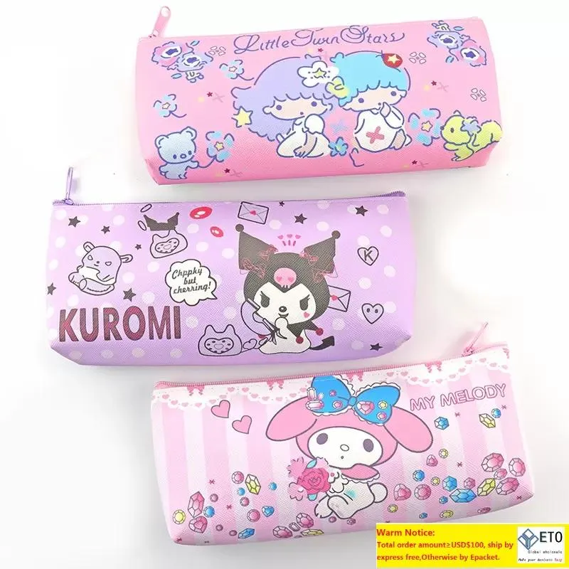 Cinnamoroll Kuromi Melody Pencil Case PU Waterdichte cartoonpen Tas Kleuterschool Opening Geschenken Kinderspeelgoed