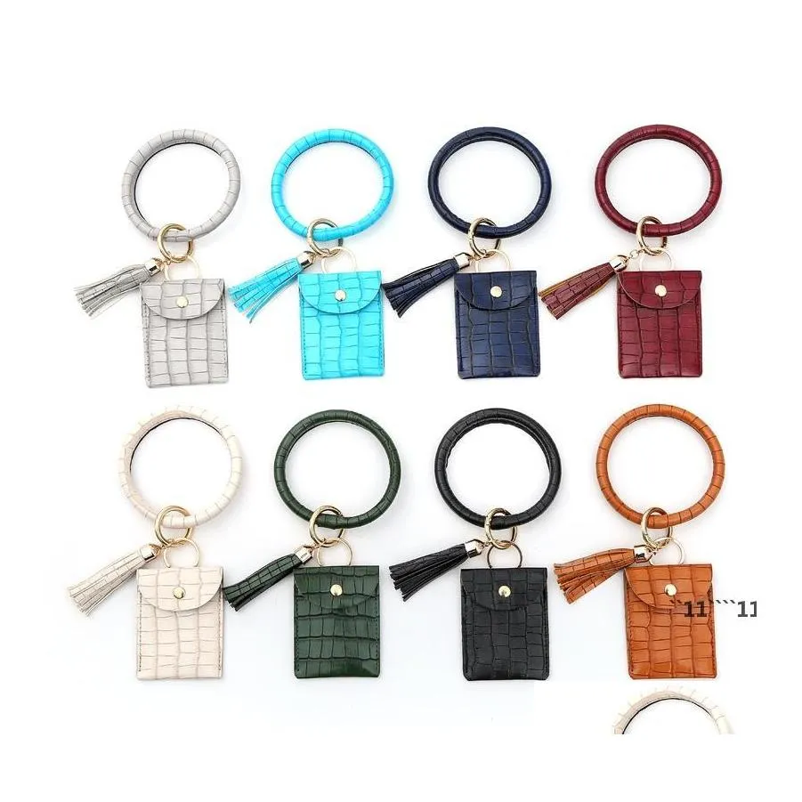 Autre Home Decor Bracelet Porte-clés Porte-cartes avec gland Bracelet Pendentif Banque Cartes d'étudiants Coin Sac de rangement Antilost Porte-clés R Otxc8