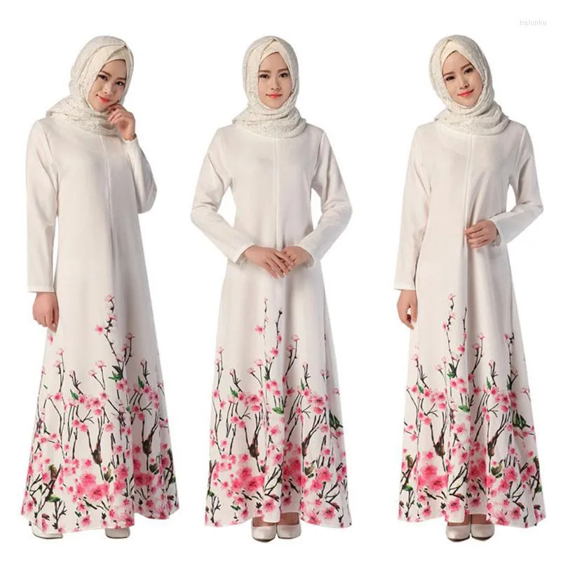 Ubranie etniczne moda maxi kwiat hidżab sukienka Abaya Dubai Bangladesz Turkish długie rękawy muzułmańskie sukienki haftowe islamskie kobiety