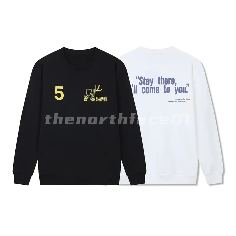 Fashion Design Luxury Mens Long Sleeve Sweatshirt Cart Pattern Letter Printing Sweatshirt Crew Neck Pullover Top White Black