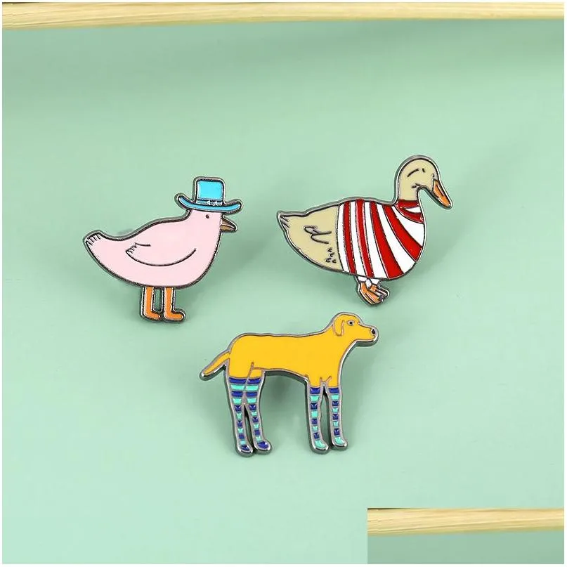 Pins Brooches Cute Potry Cartoon Animal Duck Dog Chickens Brooch Pins Funny Zinc Alloy Enamel For Girls Xmas Gift Badges Bag Shirt Dhlh7