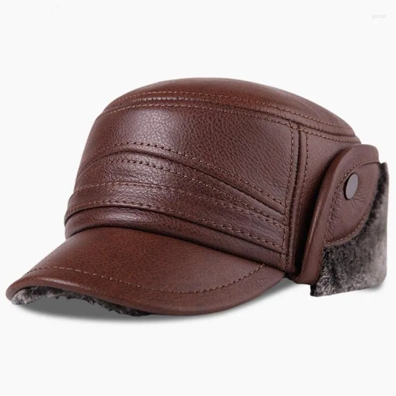 Koski kulkowe xdanqinx zima męska czapka oryginalna skórzana czapka plus aksamit gruby ciepły baseball z uszami dla mężczyzn